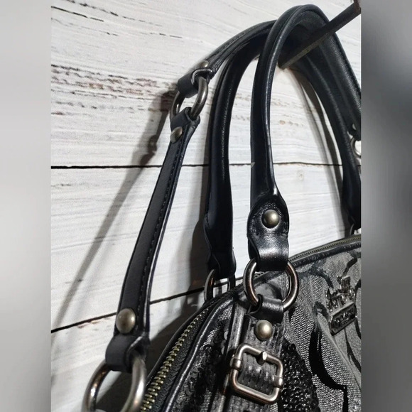 Coach Madison Sequin Logo Satchel Bag Silver Black 2000s Y2K Style 15940 Op Art - Picture 7 of 12